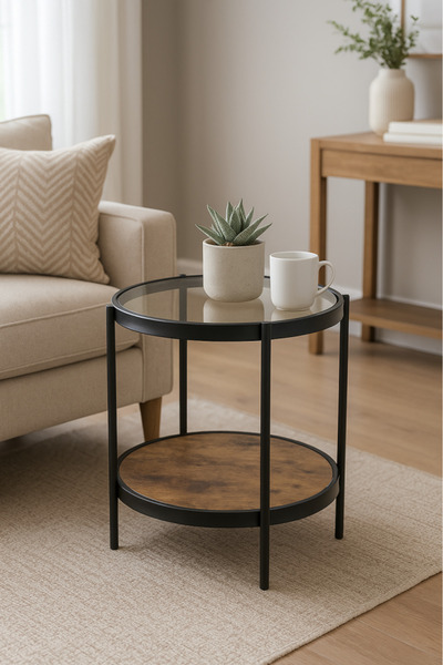 GESR HOME Modern Round Side Table with Glass Top and Metal Frame – Elegant Living Room Design