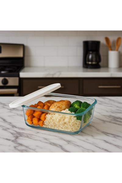 Dania 🥣 علبة حفظ طعام زجاجية بغطاء بلاستيكي محكم – مقاس 226×170×90 مم 🍱السعة 1.8 لتر