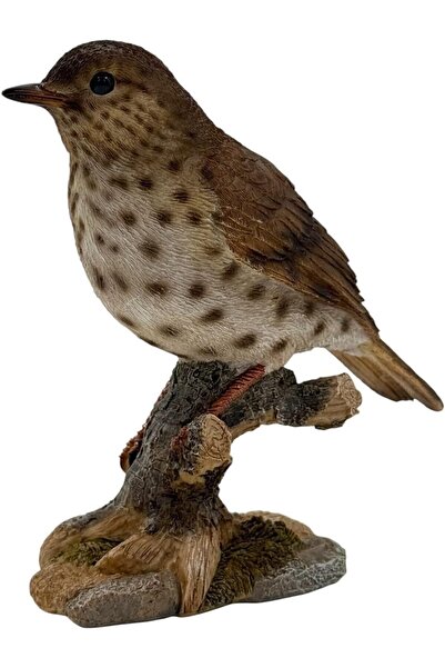 B&D Song Thrush Garden Ornament - Realistic Spotted Bird Statue, Brown & White with Branch Stand