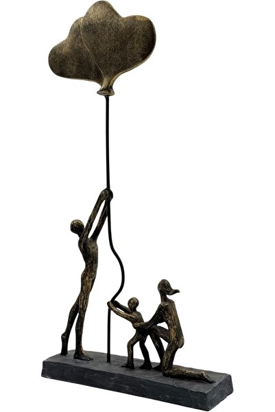 B&D DÉCOR Bronze Sculpture - Family with Balloon Decorative Metal Figurine with Black Base