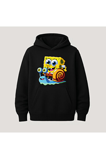 SVART WEAR سويت شيرت هوديي بأكمام طويلة من القطن مطبوع عليه سبونج بوب مع جيب ...