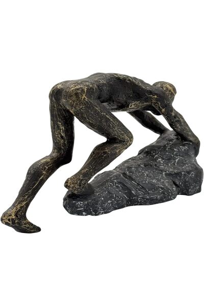 B&D DÉCOR Modern Climbing Figure Sculpture, Black & Gold Patina