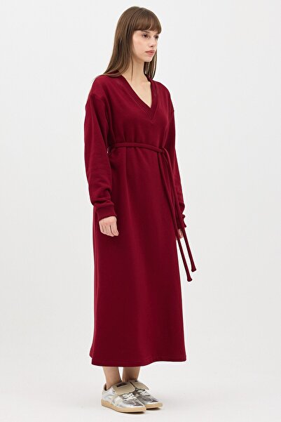 QANU V-Neck Long Sweatshirt Burgundy
