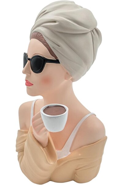 B&D Decorative Ceramic Bust with Sunglasses and Coffee Cup, Vintage Style, 15×12×6 cm