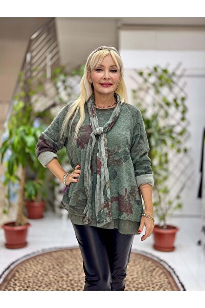 Punta Otantik Yg10507 Italian Scarf Sweater Khaki