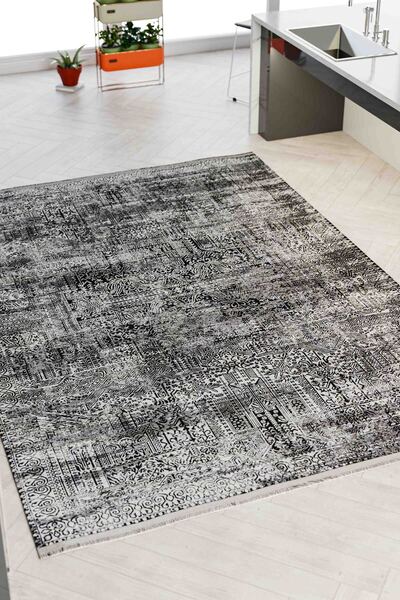 Oriente Home İskandinav Desen Gri Şönil Makine Halısı Kaymaz Taban Yıkanabilir Mutfak Halı 7804