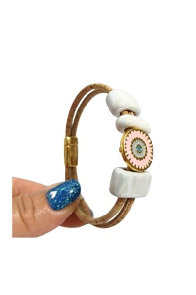 IBU Cork Women's cork bracelet with white ceramic stones