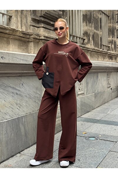 Tubik Women's Embroidery Detailed Pocketed Top and Bottom Set