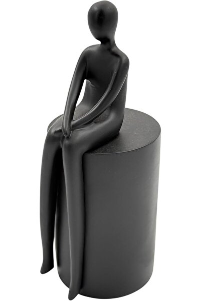 B&D POLYRESIN DÉCOR Modern Minimalist Decorative Figurine, Black Polyresin Seated Figure Sculpture