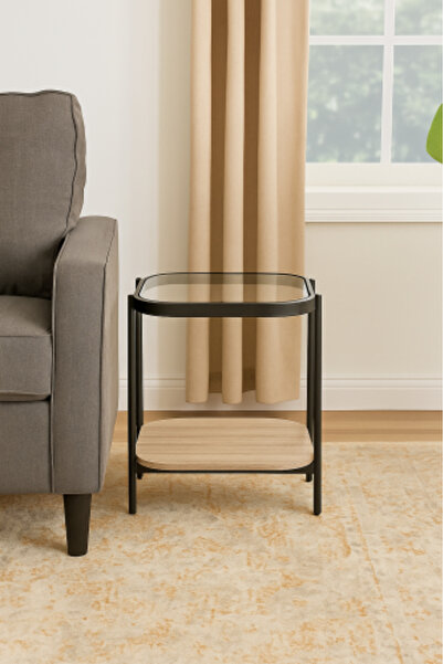 HOMEZ NEED Contemporary Side Table with Glass Top and Metal Frame – Elegant Living Room Design