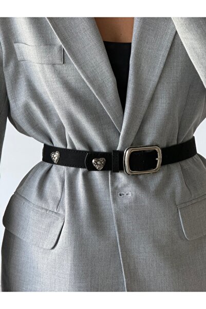 Fiori حزام نسائي بإبزيم مربع مع إكسسوار على شكل قلب، حزام للسترة، حزام للقميص...