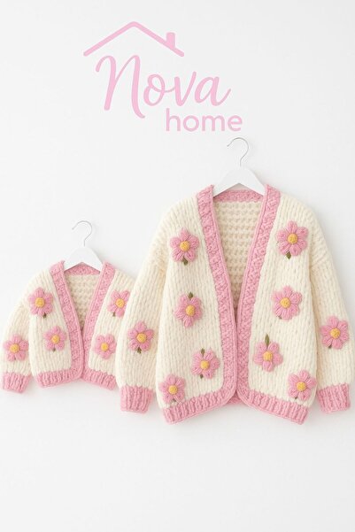 Nova Pinterest El Örgü Papatya Detaylı Puffy Kadın Çiçekli Hırka Ceket çocuk ...