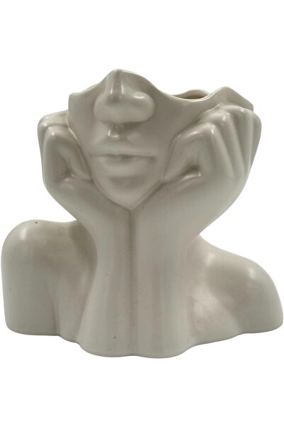 B&D White Ceramic Decorative Bust Sculpture Vase, Modern Art Design, Home Decor Flower Container