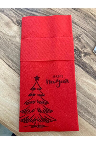 Caldium Store Printed Red Pocket Napkin New Year Printed Pack of 25