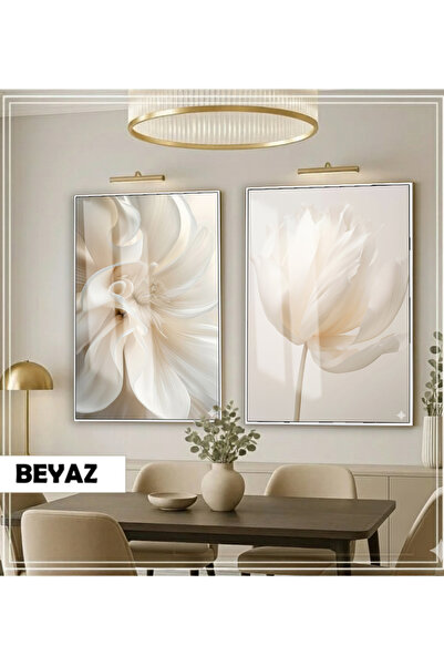 Harika bir ev HARİKABİREV|SOFT| KREM RENK GÜL KOMBİNİ |ÇERÇEVELİ CAM TABLO 2L...