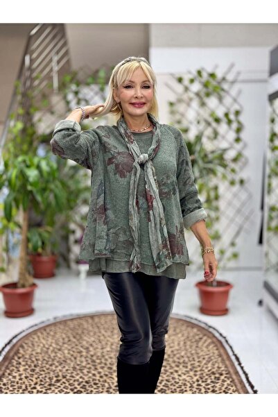 Punta Otantik Yg10507 Italian Scarf Sweater Khaki