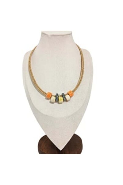 IBU Cork Women's cork necklace with geometric ceramic elements