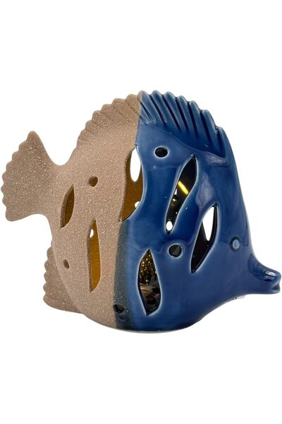 B&D مصباح حائط مزخرف على شكل سمكة، أزرق داكن وبيج، مزدوج الجوانب، بتصميم مقصوص