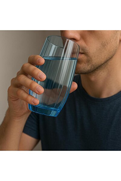 Paşabahçe 6 Pieces Stylishly Designed Linka Long Blue Water & Soft Drink Glasses & Cup