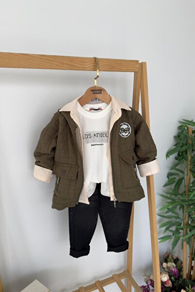 Minigimin Cicileri My Little One's Cicileri Loş Angel Quilted Cardigan 4-Piece Boys' Set - Green