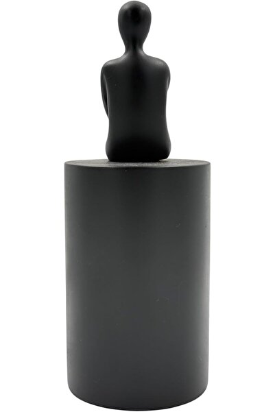 B&D POLYRESIN DÉCOR Modern Minimalist Decorative Figurine, Black Polyresin Seated Figure Sculpture