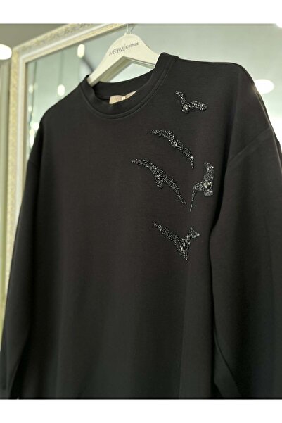 MRM MERAM BUTİK Shoulder Pad Tex Stone Tunic - Black - 48