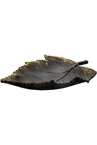B&D Decorative Vintage Leaf-Shaped Tray, Dark Gray with Gold Accents, Rustic Design, Decorative Catc
