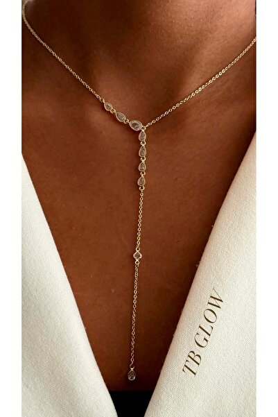 Store VIP Özel Seri | Gold Markiz ve Damla Zirkon Taşlı Y (Lariat) Kolye
