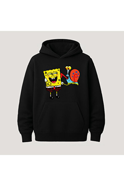 SVART WEAR سويت شيرت هوديي بأكمام طويلة من القطن مطبوع عليه سبونج بوب مع جيب ...