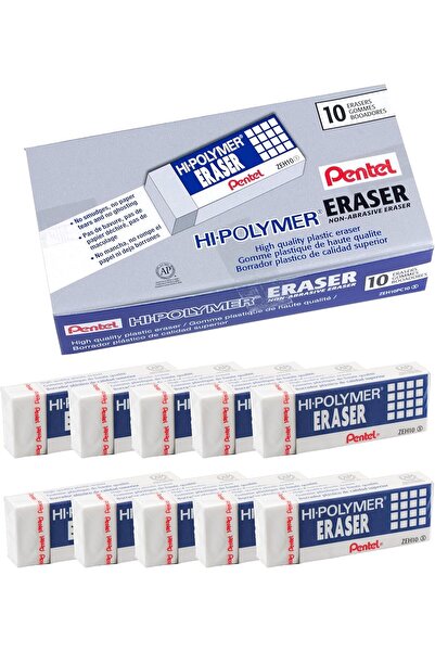 Pentel Hi-Polymer Block Eraser, Large, White, Pack of 10