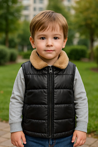 canmana kids&baby Boys' Puffer Vest with Fur Collar