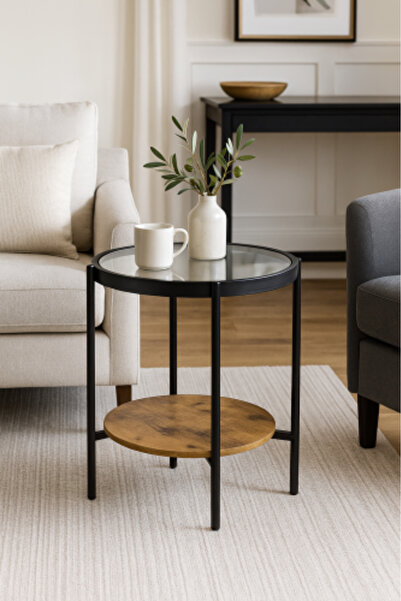 GESR HOME Modern Round Side Table with Glass Top and Metal Frame – Elegant Living Room Design