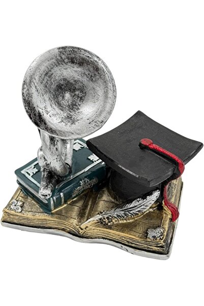 B&D Decorative Graduation Trophy Figurine, Silver & Black Vintage Academic Desktop Ornament