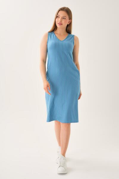 ALEXANDERGARDI Striped V-Neck Thick Strap Dress