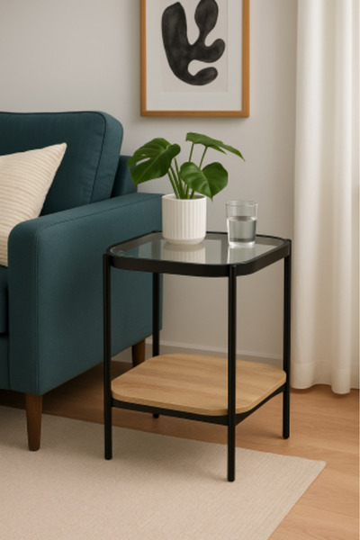 GESR HOME Contemporary Side Table with Glass Top and Metal Frame – Elegant Living Room Design