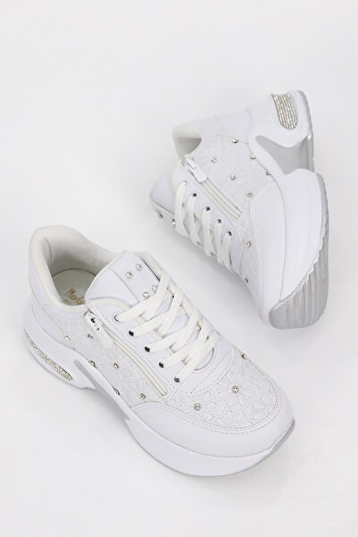 Mamito Ayakkabı Mdl 492 Floral Motif Stone Detailed Side Zipper Sneakers