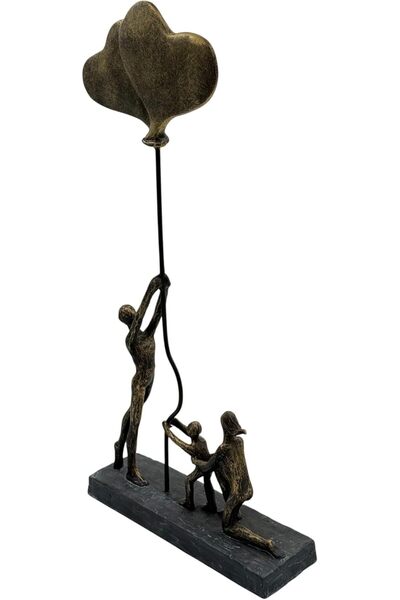 B&D DÉCOR Bronze Sculpture - Family with Balloon Decorative Metal Figurine with Black Base