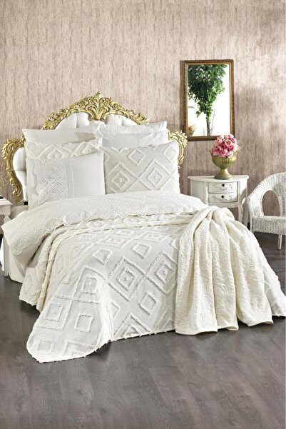 Çeyiz Diyarı Hürrem 10 Piece Dowry Set with Blanket, Cream Color