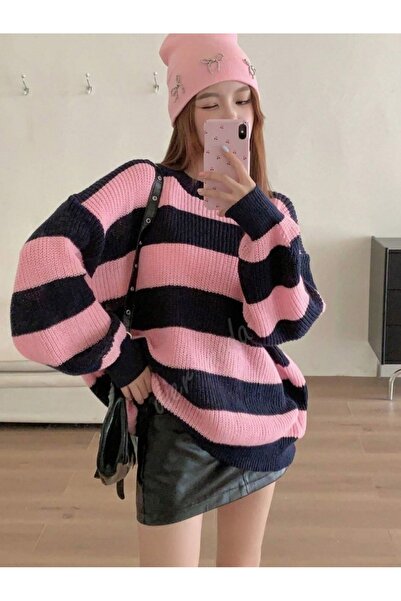 Dier Moda Pulover tricotat supradimensionat pentru femei, cu dungi groase, care nu se înnoră, Pulover pentru femei