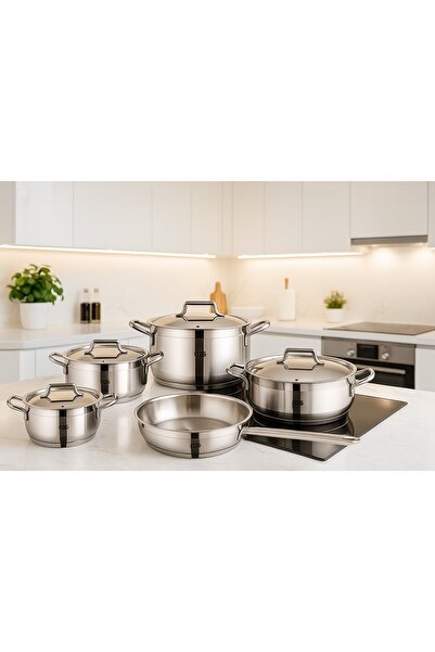 ozo 9 Pcs Stainless Steel Cookware Set With Lids Made in Turkiye | 1144