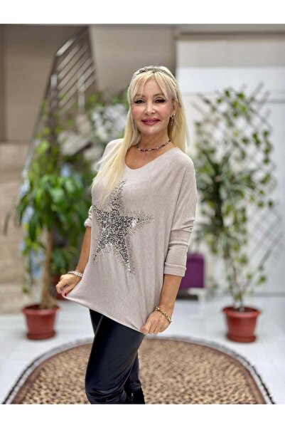 Punta Otantik Nc1778 Italian Star Pattern Pulpayeteked Blouse Beige