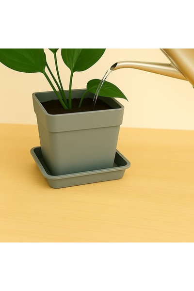 OEM Set of 5 Square Plant Saucers 34 x 29.7 cm, Durable Plastic, Indoor/Outdoor, Grey