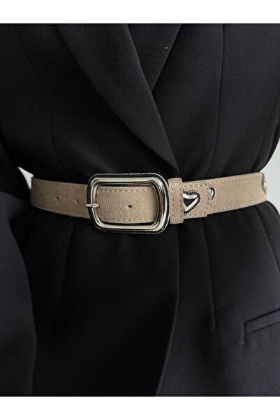 Fiori Suede Square Buckle Women's Trouser Belt with Heart Accessories, Coat Belt, Shirt Belt, Dress Belt