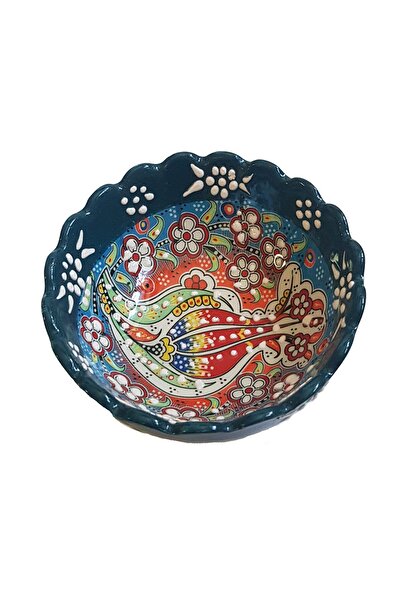 EHA Handmade ceramic bowl Turkish style, 12 cm, Multicolor green,