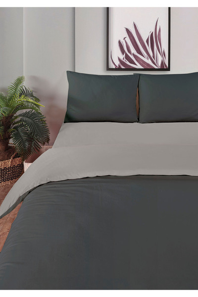 Monolisse 100% Cotton Akfil Double-Sided Duvet Cover Set Double Size 200X220 cm Dark Gray Gray