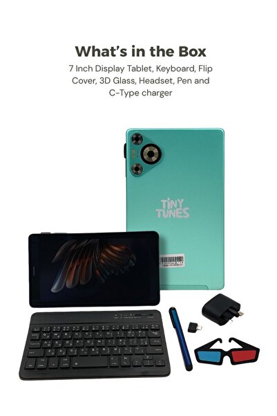 Tiny Tunes TS706 Kids Tablet, 7-inch Display, Keyboard & Pen, Wi-Fi & SIM Support