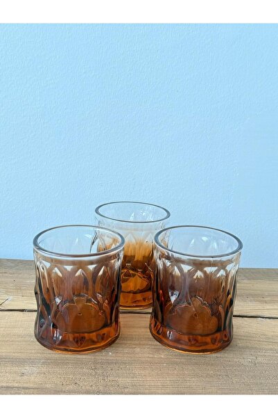 Miko Home & Garden Amber Patterned Glass Cup – Water, Soft Drink, Coffee & Whiskey Glass – Set of 2
