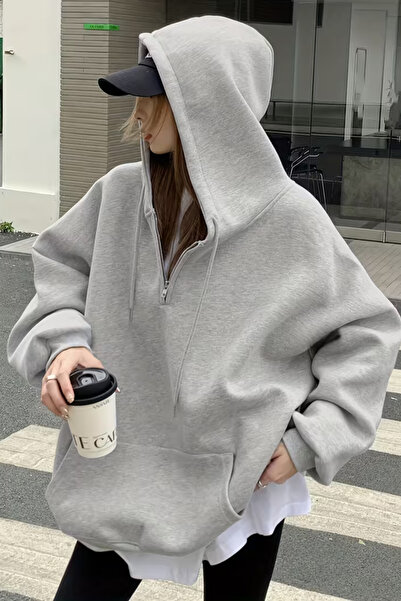 COOL TARZ Oversized Hooded Front Zippered Soft Fabric Sweatshirt
