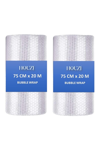Houzi لفافتان من لفافات الفقاعات الهوائية، 75 سم × 20 مترًا، لفافة مبطنة بالف...