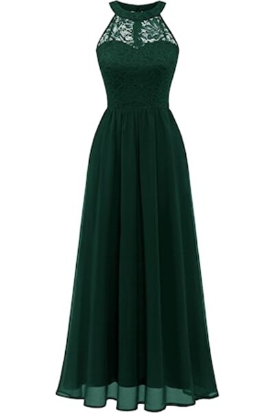 OEM Rochie de cocktail pentru femei, verde închis, șifon și dantelă, 2XL INTL